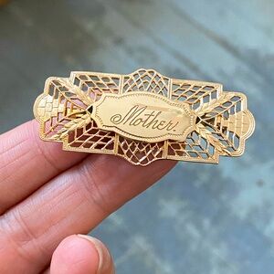 Midcentury “Mother” Brooch Pin Gold Tone 2”